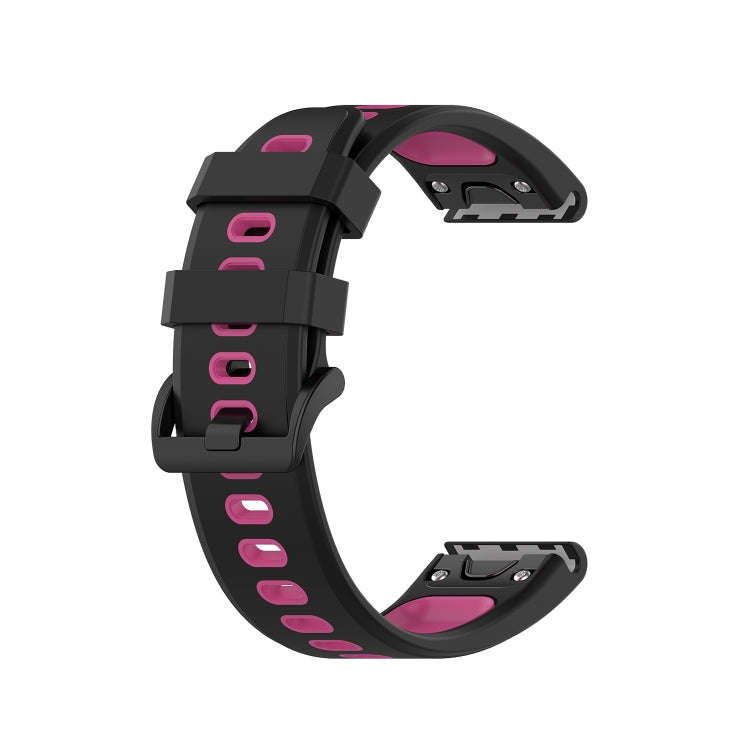 For Garmin Fenix 6 Two-color Silicone Watch Band(Black Rose Red)