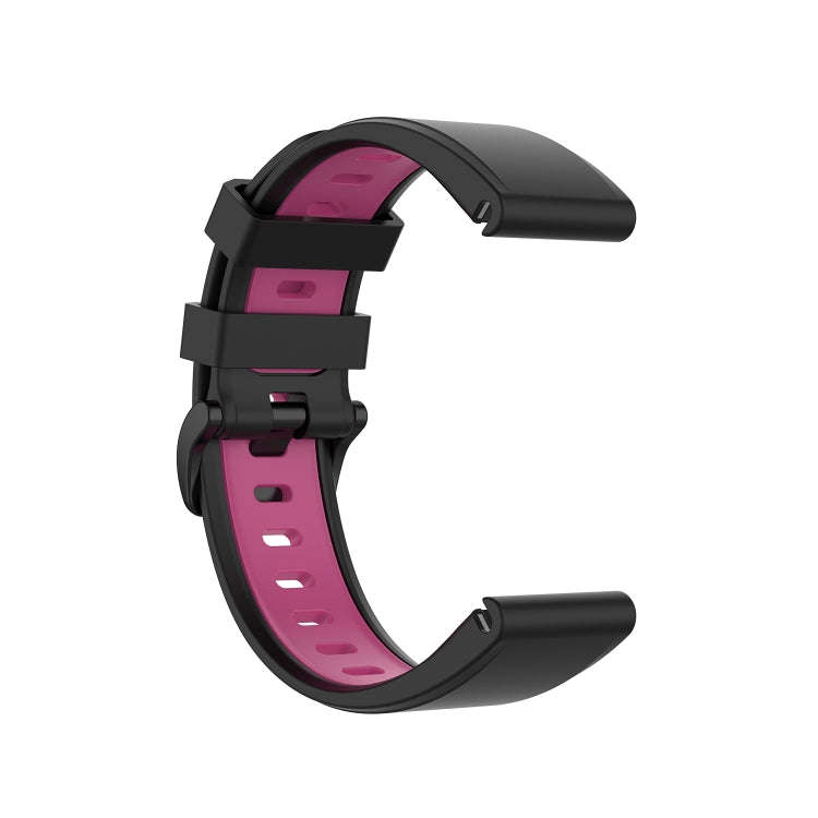 For Garmin Fenix 6 Two-color Silicone Watch Band(Black Rose Red)