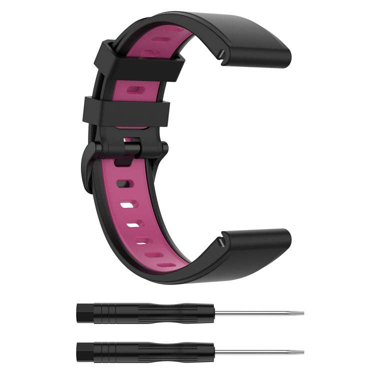 For Garmin Fenix 6 Two-color Silicone Watch Band(Black Rose Red)