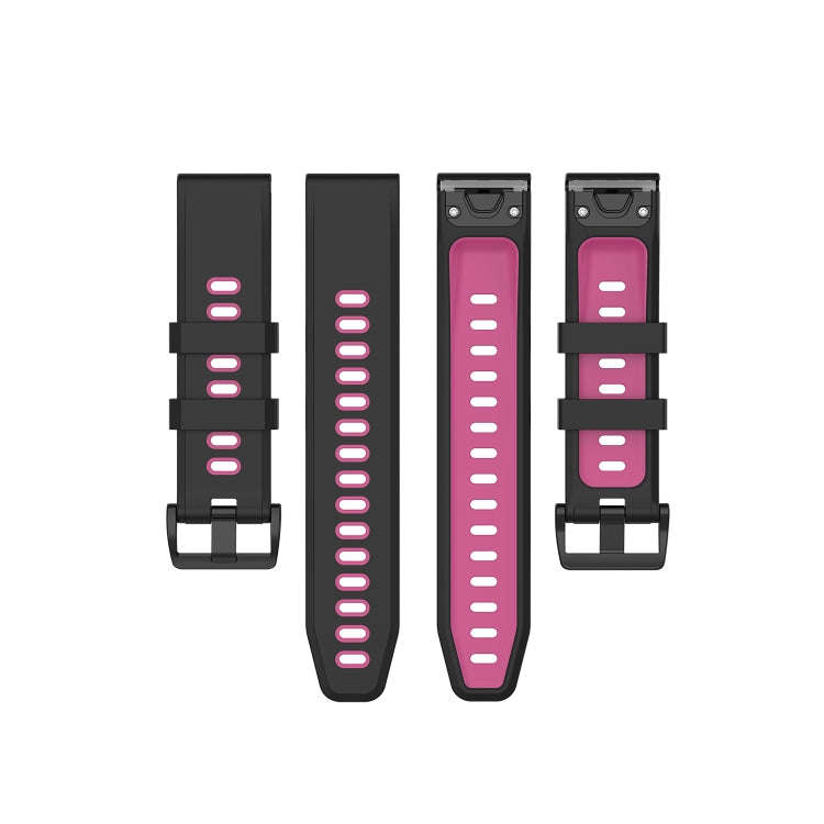 For Garmin Fenix 6 Two-color Silicone Watch Band(Black Rose Red)