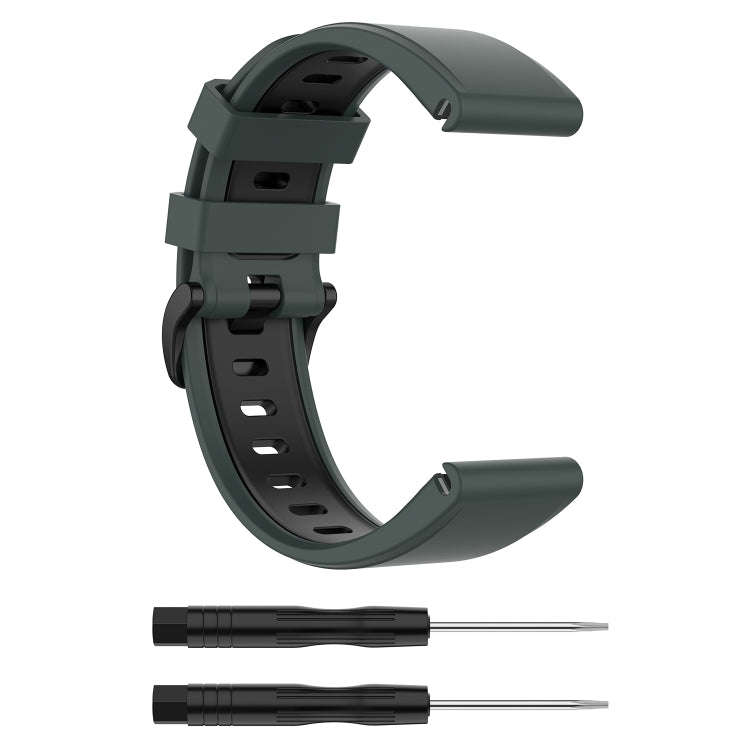For Garmin Fenix 6 Two-color Silicone Watch Band(Olive Green Black)