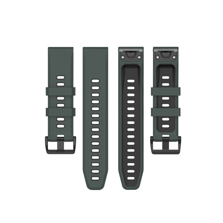 For Garmin Fenix 6 Two-color Silicone Watch Band(Olive Green Black)