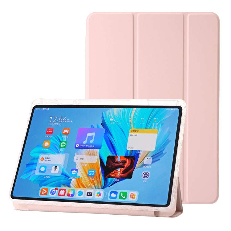 For Huawei MatePad 11.5S Clear Acrylic 3-Fold Leather Tablet Case(Pink)