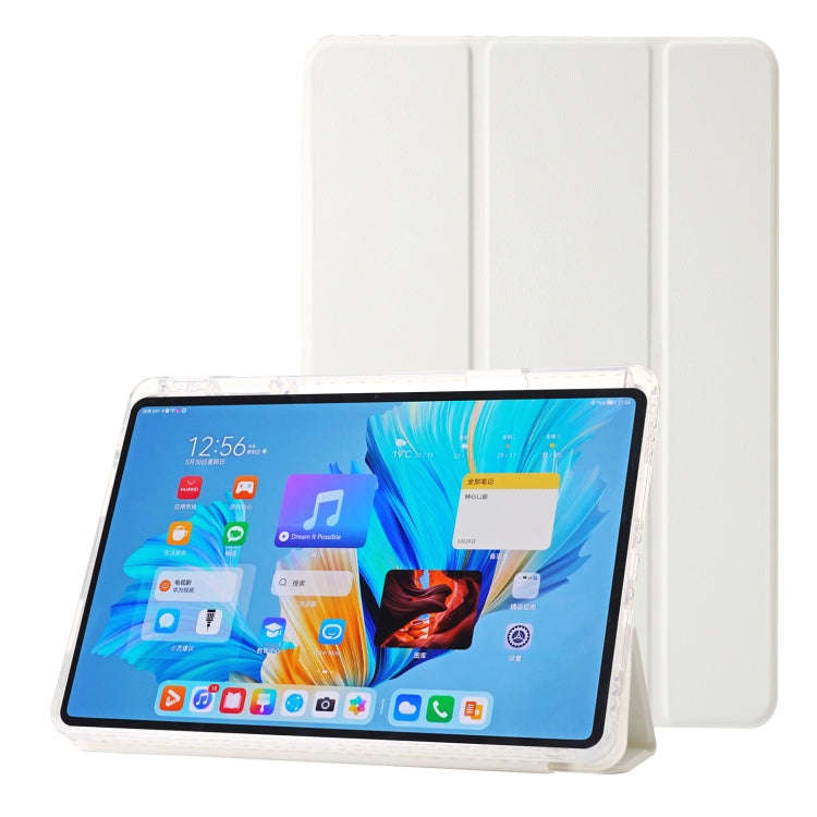 For Huawei MatePad 11.5S Clear Acrylic 3-Fold Leather Tablet Case(White)