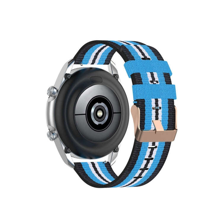 For Galaxy Watch 3 41mm Woven Nylon Watch Band, Size: Free Size 20mm(Black Sky Blue)