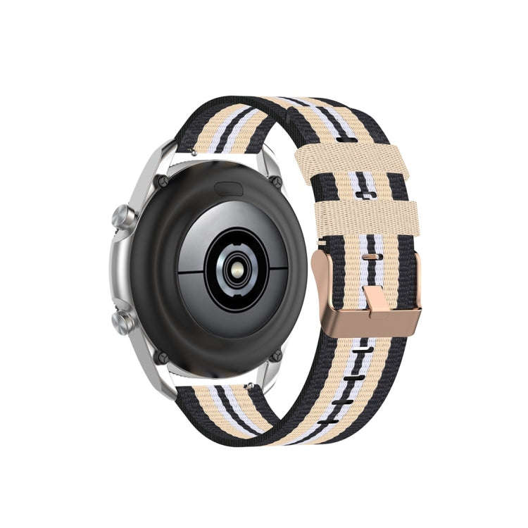 For Galaxy Watch 3 41mm Woven Nylon Watch Band, Size: Free Size 20mm(Black Beige)