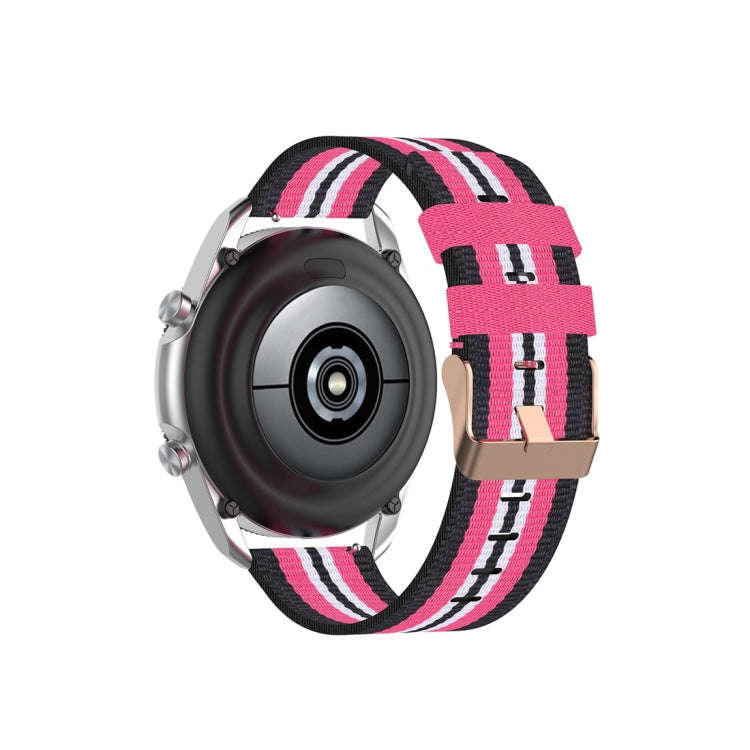 For Galaxy Watch 3 41mm Woven Nylon Watch Band, Size: Free Size 20mm(Black Pink)