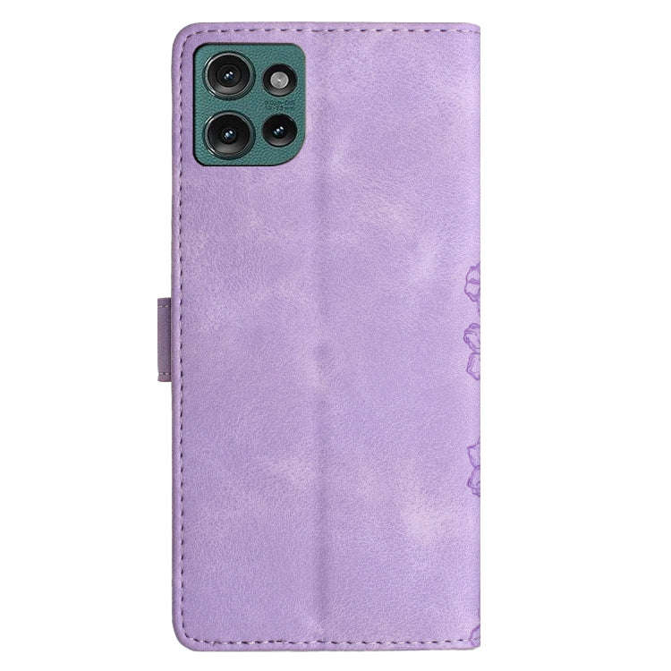 For Motorola Edge 50 5G Cherry Blossom Butterfly Skin Feel Embossed PU Phone Case(Purple)
