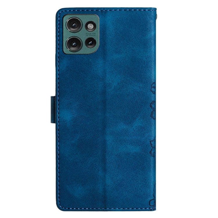 For Motorola Edge 50 5G Cherry Blossom Butterfly Skin Feel Embossed PU Phone Case(Blue)