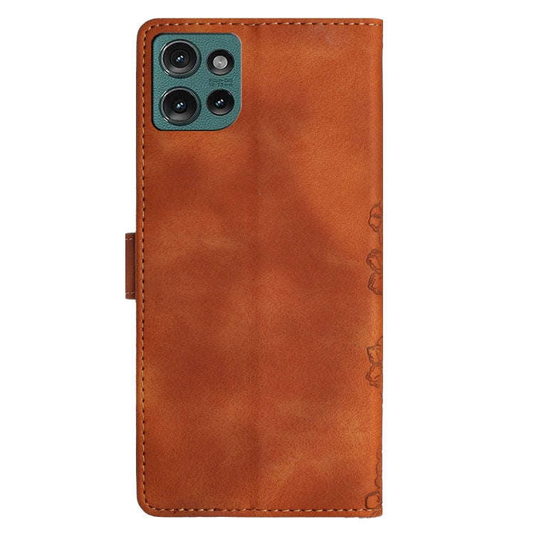 For Motorola Edge 50 5G Cherry Blossom Butterfly Skin Feel Embossed PU Phone Case(Brown)