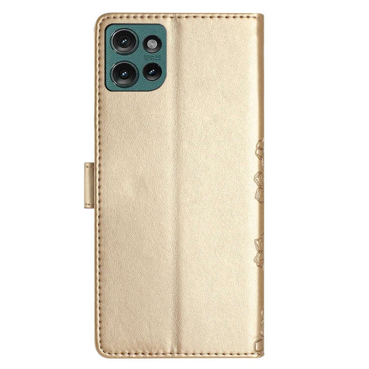 For Motorola Edge 50 5G Cherry Blossom Butterfly Skin Feel Embossed PU Phone Case(Gold)