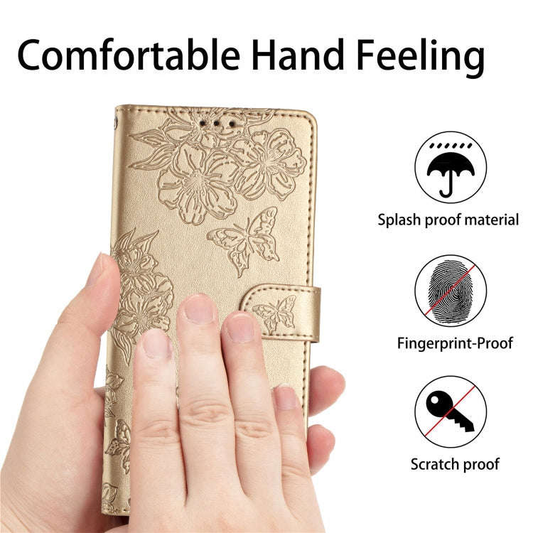 For Motorola Edge 50 5G Cherry Blossom Butterfly Skin Feel Embossed PU Phone Case(Gold)