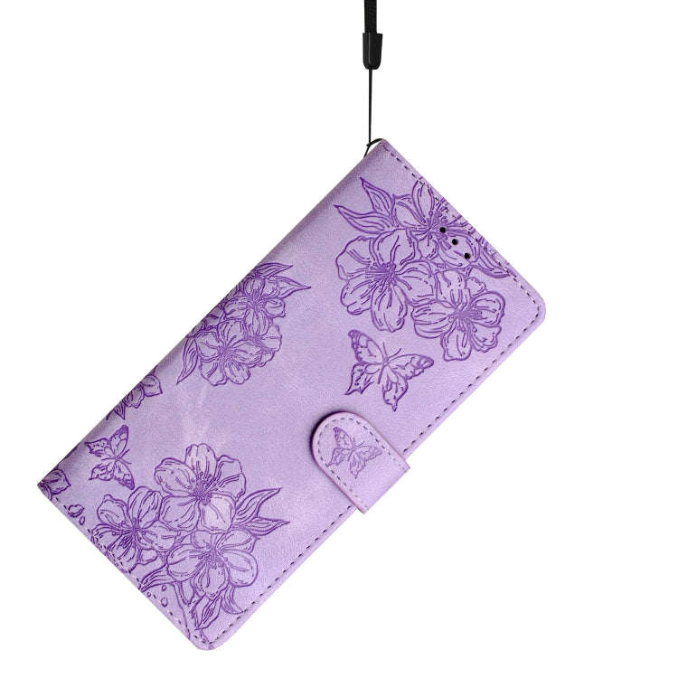 For Motorola Edge 50 Pro Cherry Blossom Butterfly Skin Feel Embossed PU Phone Case(Purple)