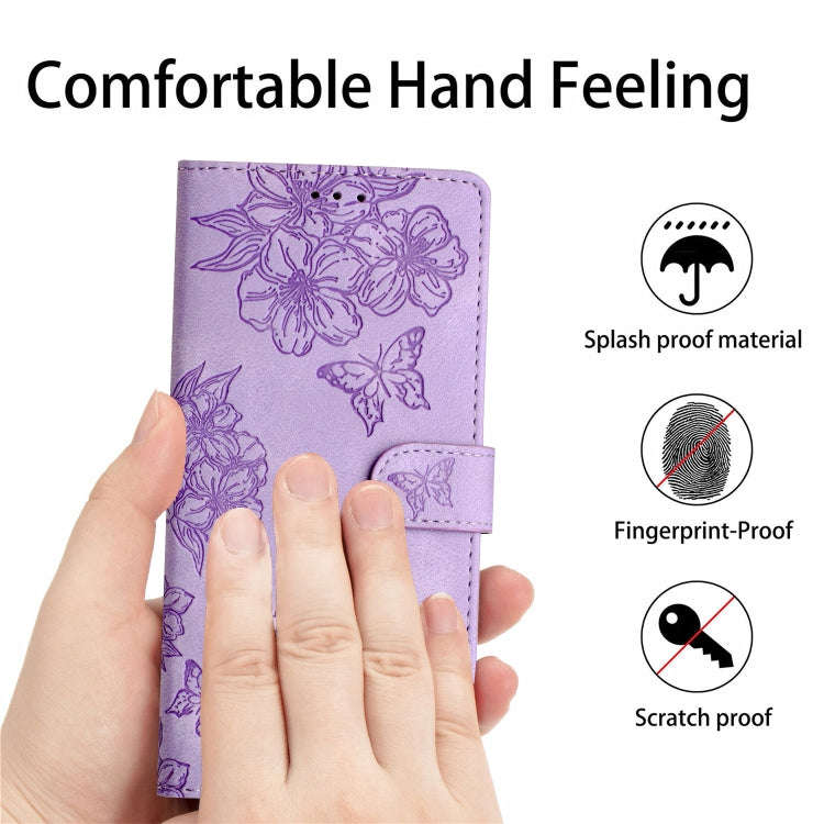 For Motorola Edge 50 Pro Cherry Blossom Butterfly Skin Feel Embossed PU Phone Case(Purple)
