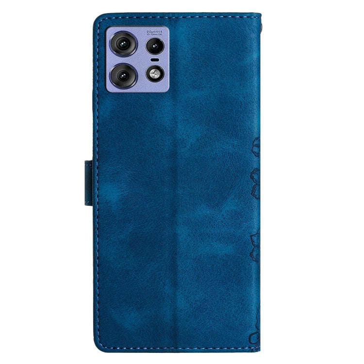 For Motorola Edge 50 Pro Cherry Blossom Butterfly Skin Feel Embossed PU Phone Case(Blue)