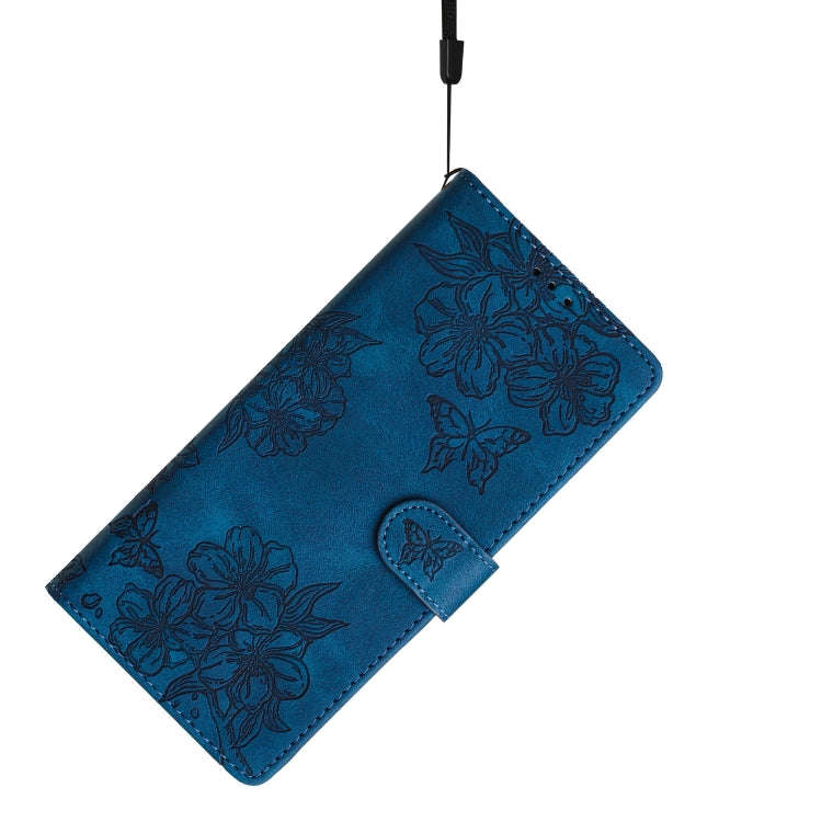 For Motorola Edge 50 Pro Cherry Blossom Butterfly Skin Feel Embossed PU Phone Case(Blue)