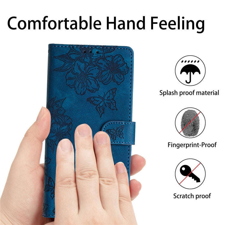 For Motorola Edge 50 Pro Cherry Blossom Butterfly Skin Feel Embossed PU Phone Case(Blue)