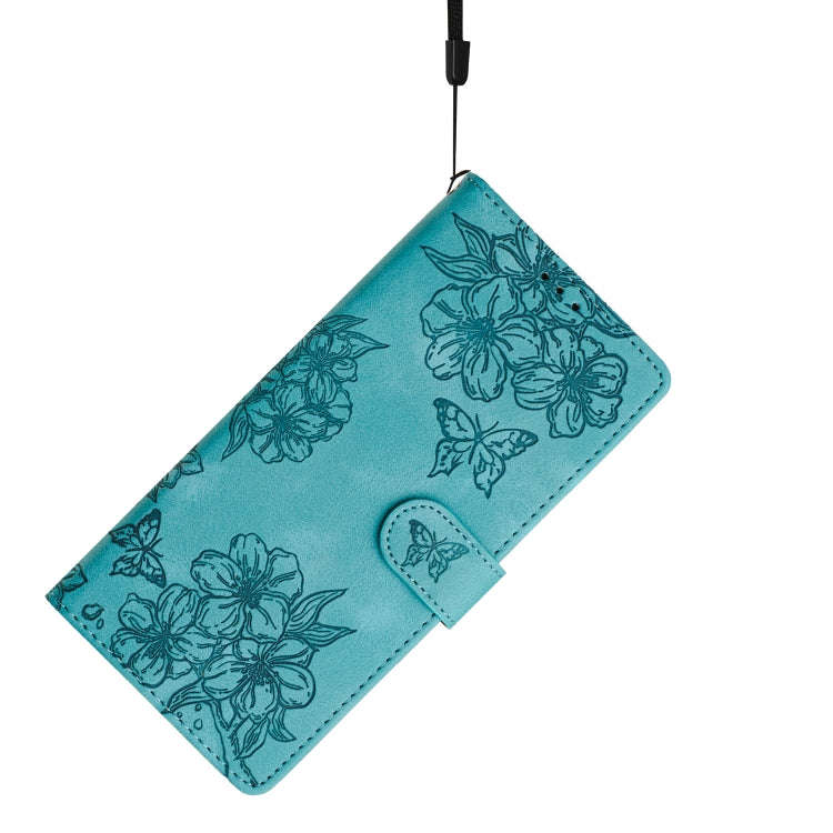 For Motorola Edge 50 Pro Cherry Blossom Butterfly Skin Feel Embossed PU Phone Case(Green)