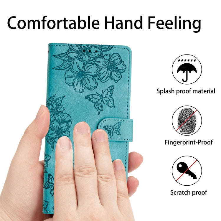 For Motorola Edge 50 Pro Cherry Blossom Butterfly Skin Feel Embossed PU Phone Case(Green)