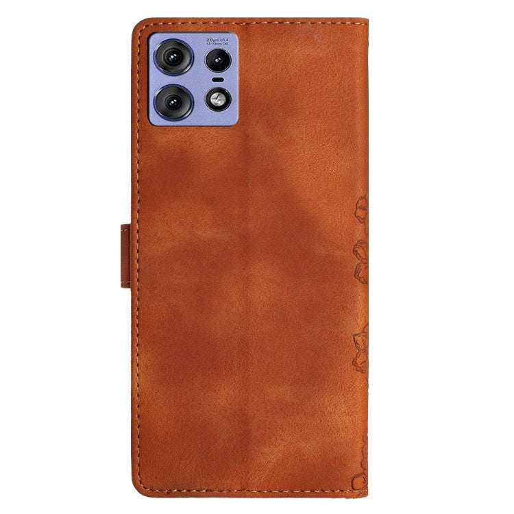 For Motorola Edge 50 Pro Cherry Blossom Butterfly Skin Feel Embossed PU Phone Case(Brown)