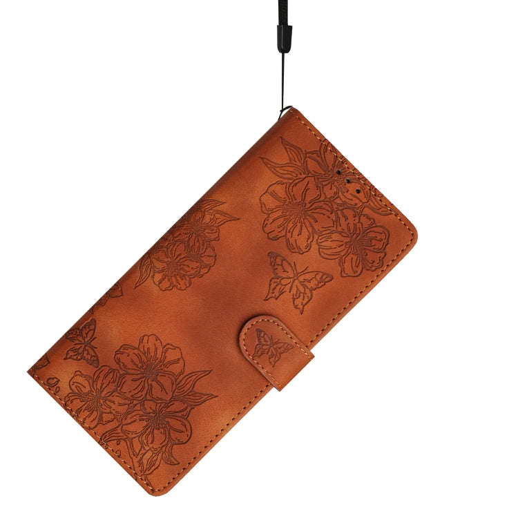 For Motorola Edge 50 Pro Cherry Blossom Butterfly Skin Feel Embossed PU Phone Case(Brown)