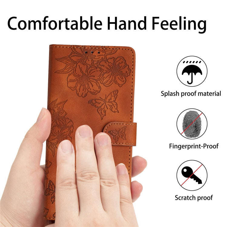 For Motorola Edge 50 Pro Cherry Blossom Butterfly Skin Feel Embossed PU Phone Case(Brown)