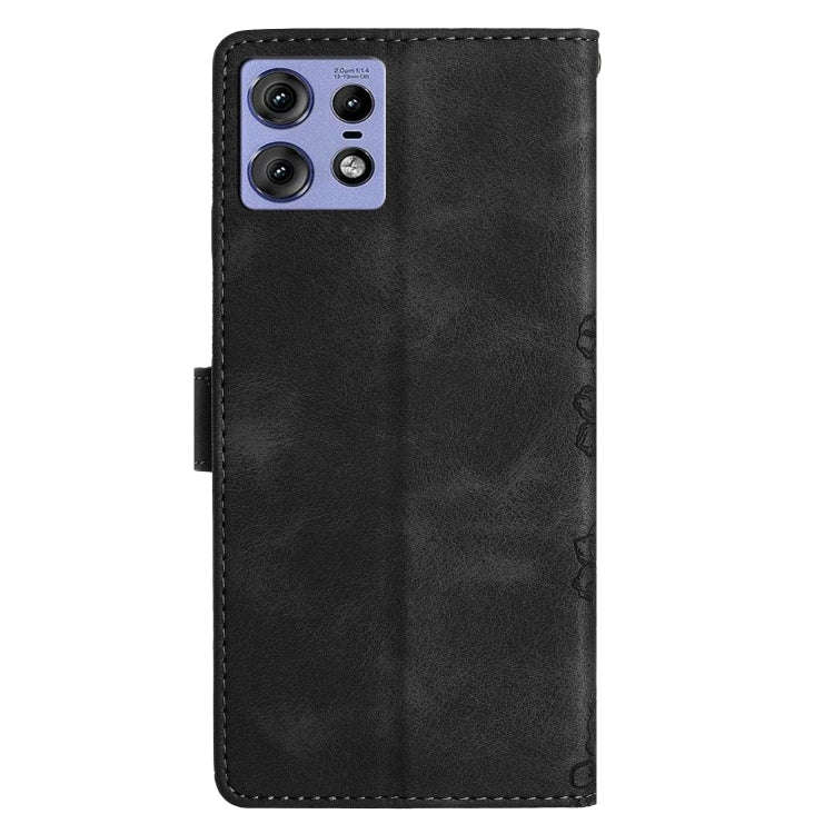 For Motorola Edge 50 Pro Cherry Blossom Butterfly Skin Feel Embossed PU Phone Case(Black)