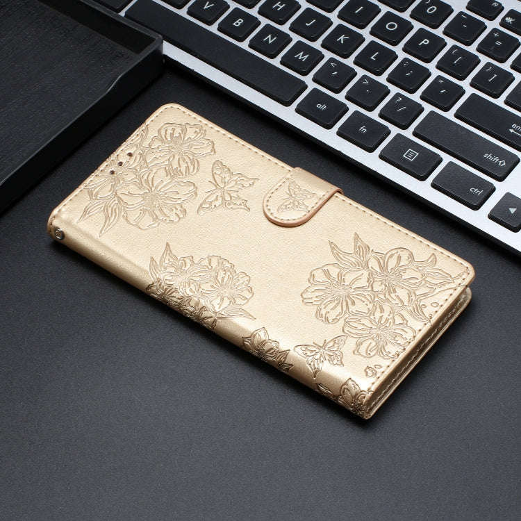 For Motorola Edge 50 Pro Cherry Blossom Butterfly Skin Feel Embossed PU Phone Case(Gold)