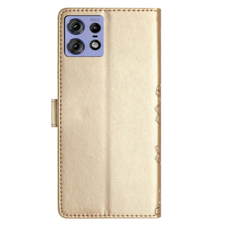 For Motorola Edge 50 Pro Cherry Blossom Butterfly Skin Feel Embossed PU Phone Case(Gold)