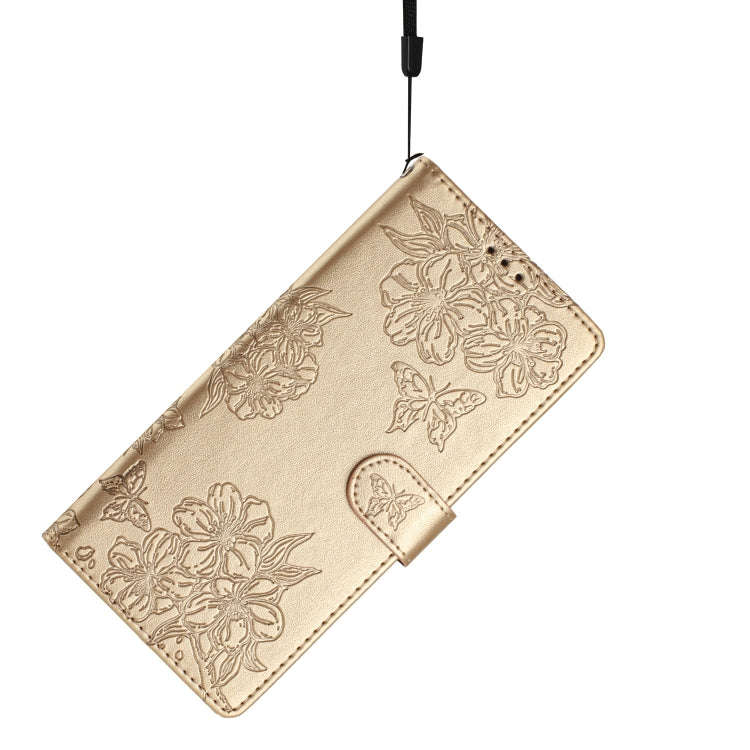 For Motorola Edge 50 Pro Cherry Blossom Butterfly Skin Feel Embossed PU Phone Case(Gold)