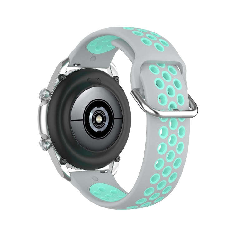 For Galaxy Watch 3 41mm Silicone Two-color Watch Band, Size: Free Size 20mm(Grey Teal)