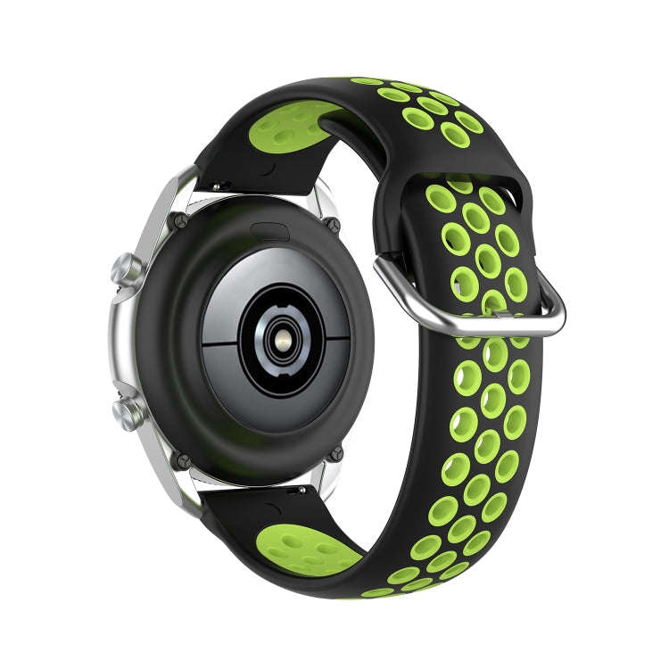 For Galaxy Watch 3 41mm Silicone Two-color Watch Band, Size: Free Size 20mm(Black Lime)