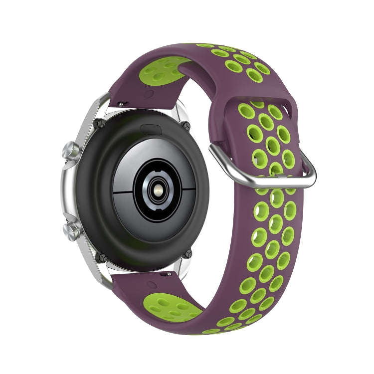 For Galaxy Watch 3 41mm Silicone Two-color Watch Band, Size: Free Size 20mm(Purple Lime)
