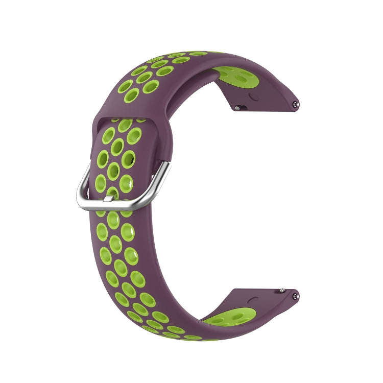 For Galaxy Watch 3 41mm Silicone Two-color Watch Band, Size: Free Size 20mm(Purple Lime)