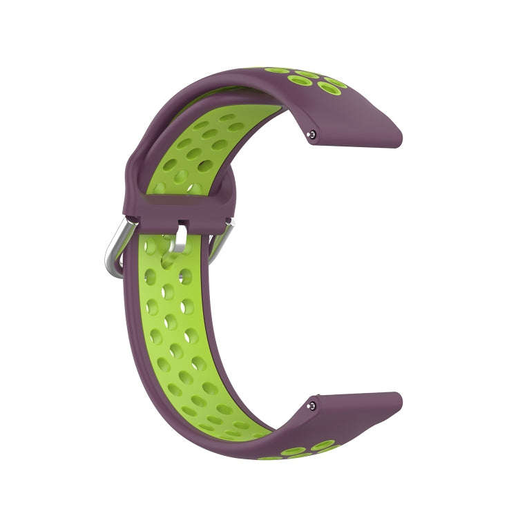 For Galaxy Watch 3 41mm Silicone Two-color Watch Band, Size: Free Size 20mm(Purple Lime)