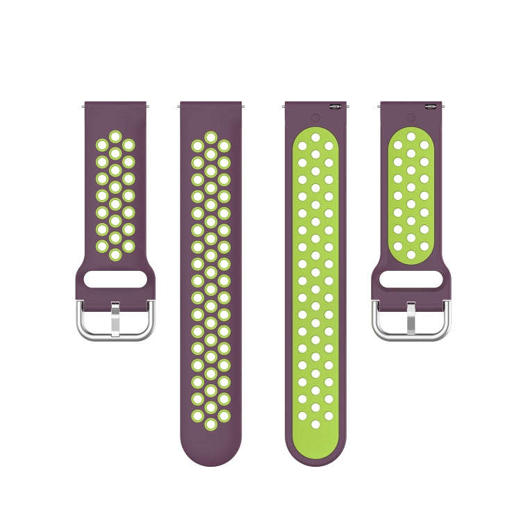 For Galaxy Watch 3 41mm Silicone Two-color Watch Band, Size: Free Size 20mm(Purple Lime)