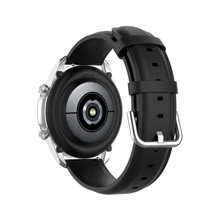 For Galaxy Watch 3 41mm Round Tail Leather Watch Band, Size: Free Size 20mm(Black)