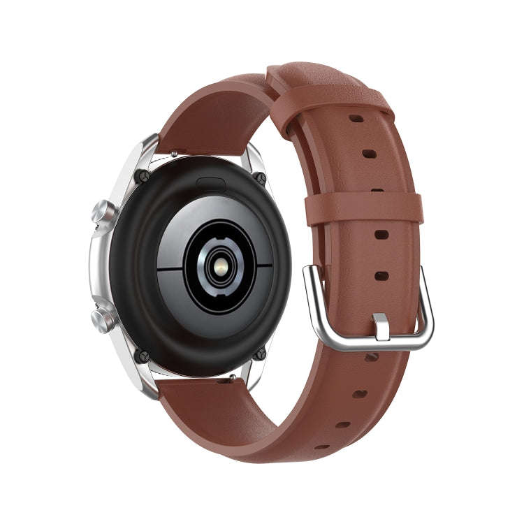 For Galaxy Watch 3 41mm Round Tail Leather Watch Band, Size: Free Size 20mm(Brown)