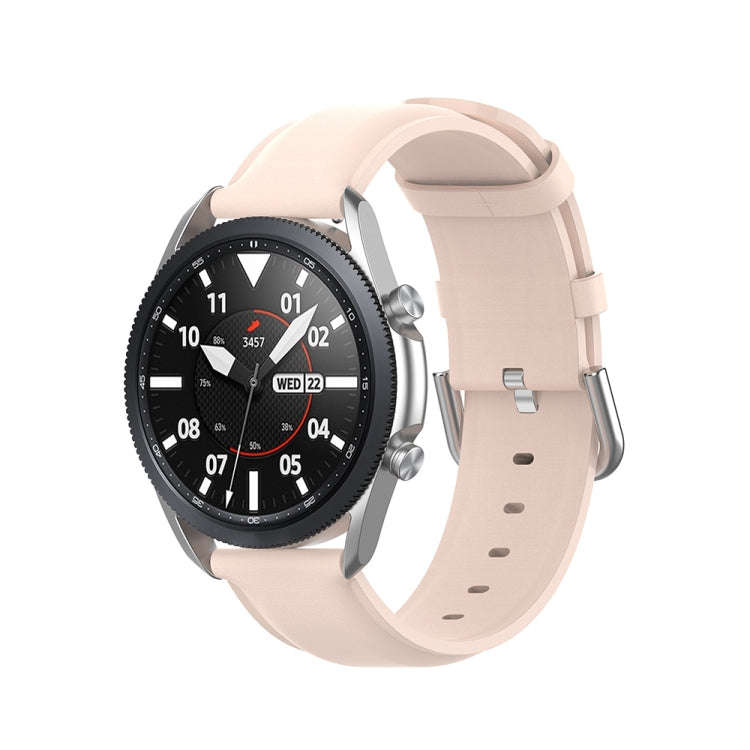 For Galaxy Watch 3 41mm Round Tail Leather Watch Band, Size: Free Size 20mm(Light Pink)