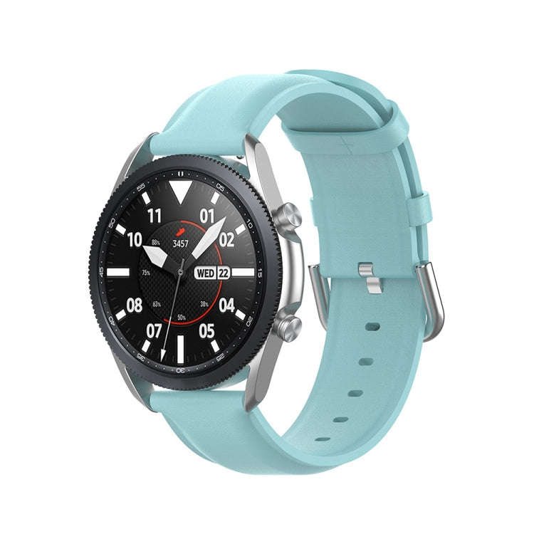 For Galaxy Watch 3 41mm Round Tail Leather Watch Band, Size: Free Size 20mm(Light Blue)