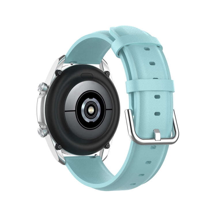 For Galaxy Watch 3 41mm Round Tail Leather Watch Band, Size: Free Size 20mm(Light Blue)