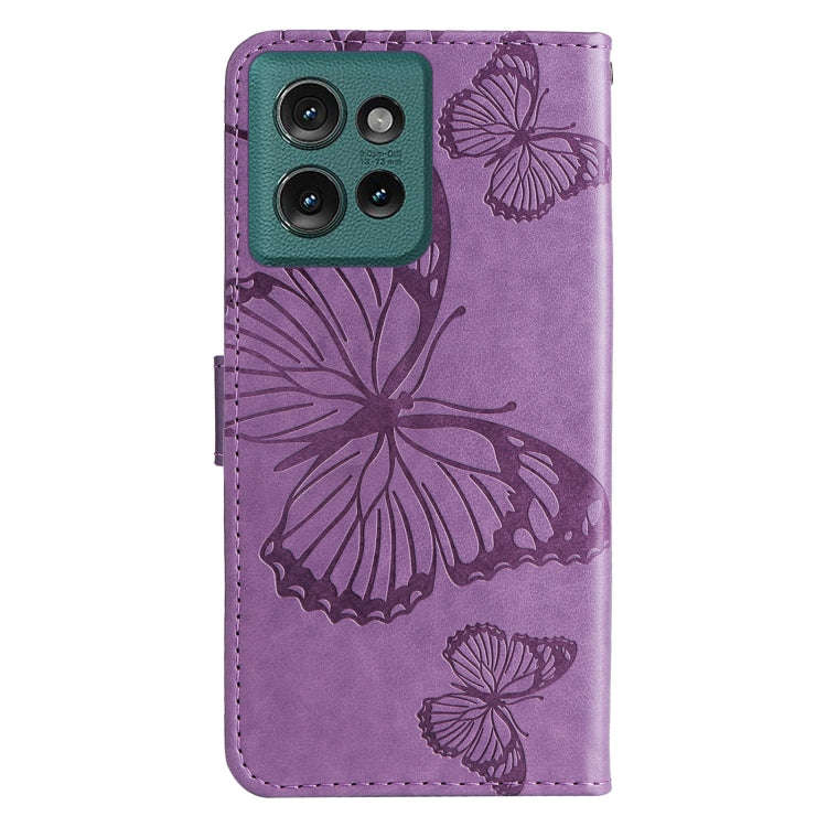 For Motorola Edge 50 5G 3D Butterfly Embossed Pattern Flip Leather Phone Case(Purple)