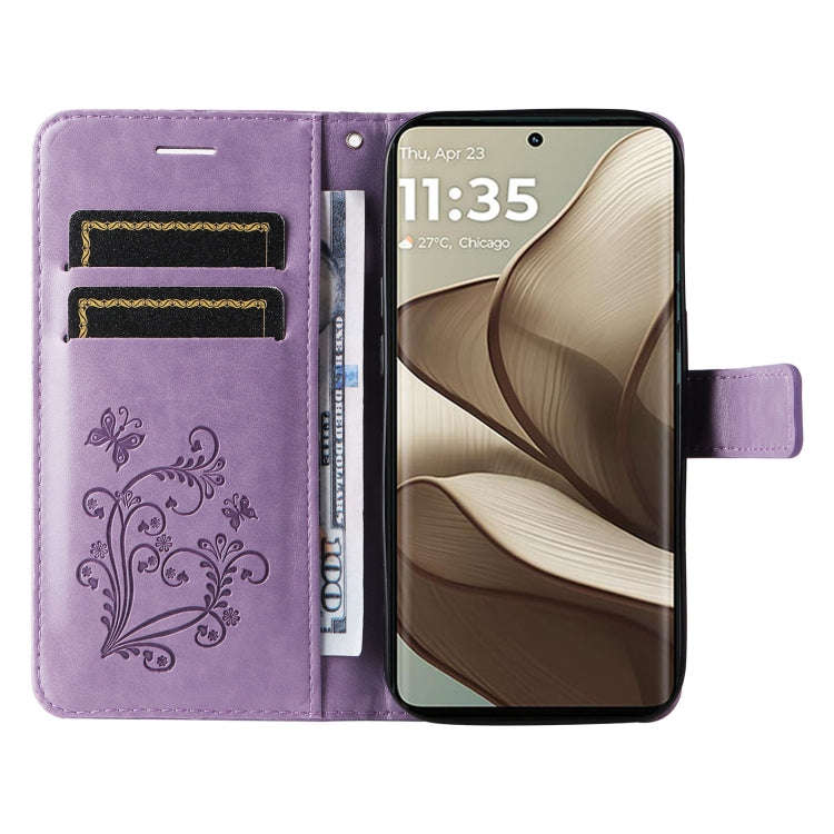 For Motorola Edge 50 5G 3D Butterfly Embossed Pattern Flip Leather Phone Case(Purple)