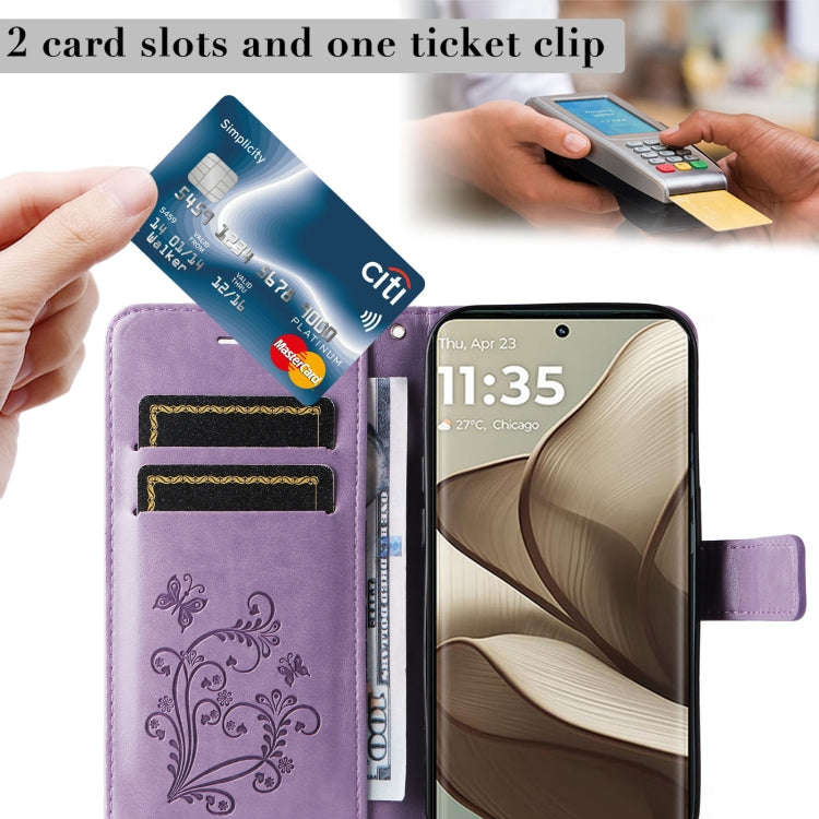 For Motorola Edge 50 5G 3D Butterfly Embossed Pattern Flip Leather Phone Case(Purple)