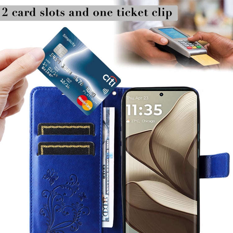For Motorola Edge 50 5G 3D Butterfly Embossed Pattern Flip Leather Phone Case(Blue)