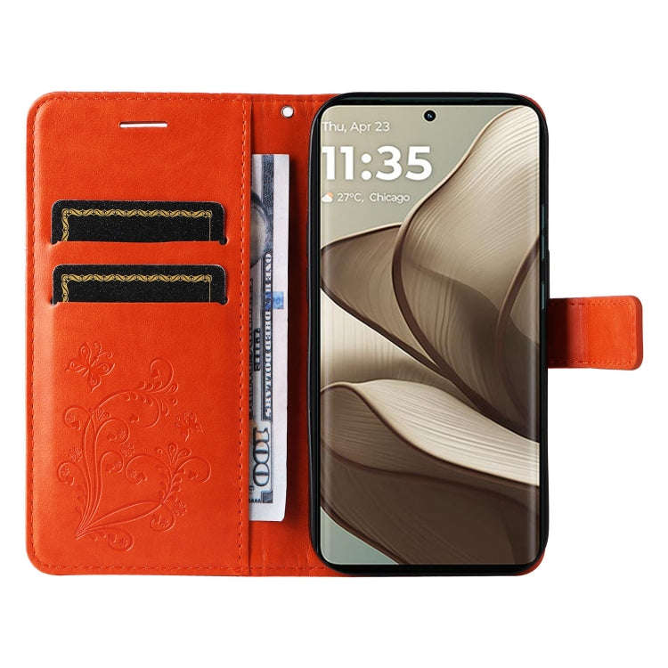 For Motorola Edge 50 5G 3D Butterfly Embossed Pattern Flip Leather Phone Case(Orange)