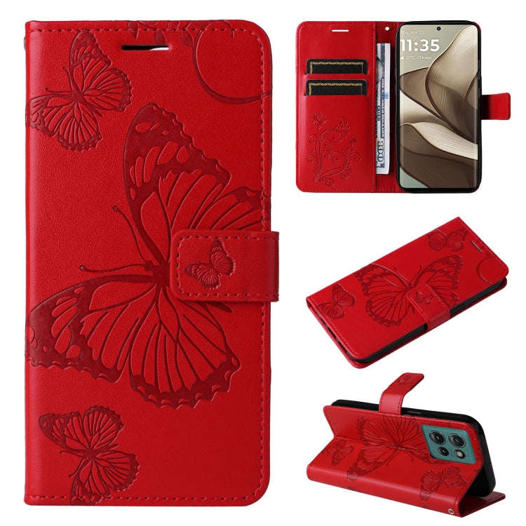 For Motorola Edge 50 5G 3D Butterfly Embossed Pattern Flip Leather Phone Case(Red)