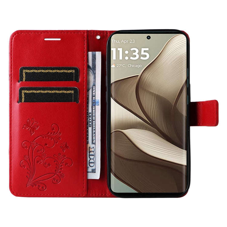 For Motorola Edge 50 5G 3D Butterfly Embossed Pattern Flip Leather Phone Case(Red)