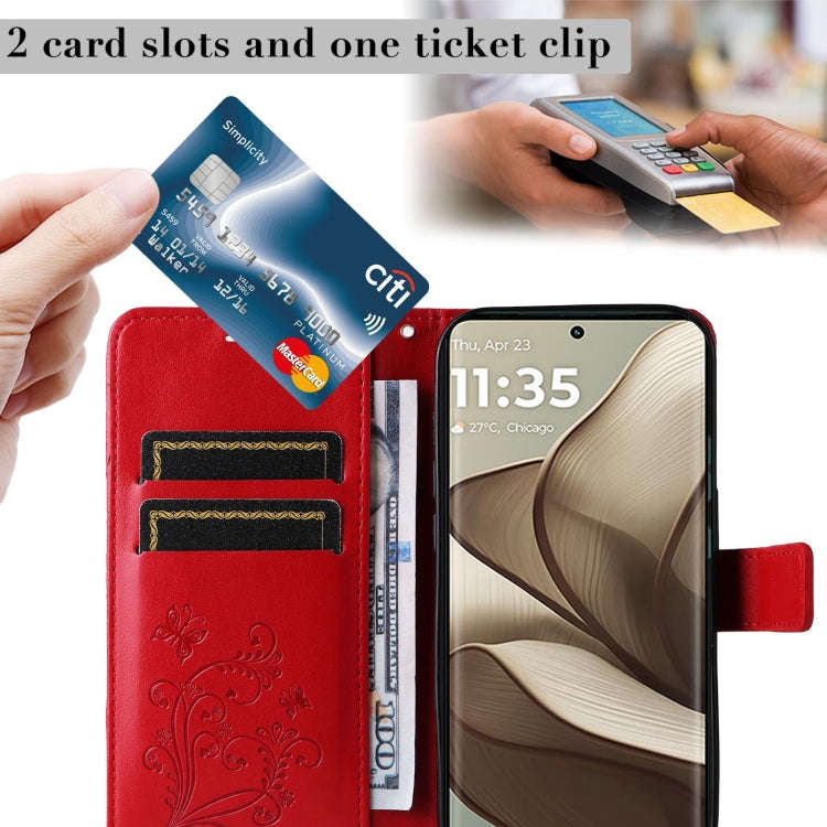 For Motorola Edge 50 5G 3D Butterfly Embossed Pattern Flip Leather Phone Case(Red)
