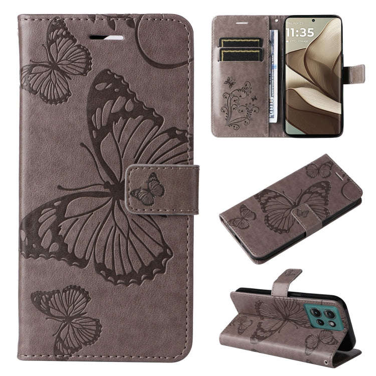 For Motorola Edge 50 5G 3D Butterfly Embossed Pattern Flip Leather Phone Case(Grey)